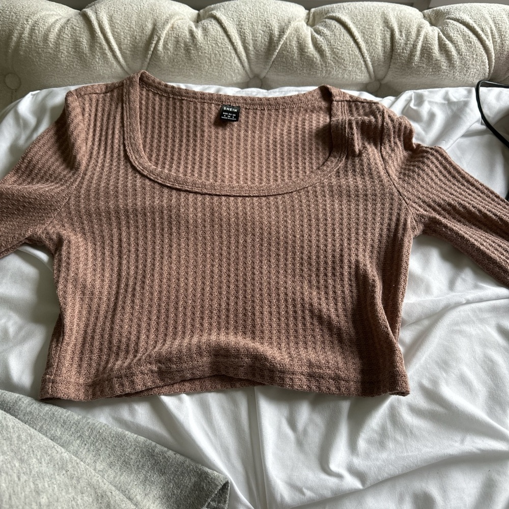 SHEIN Brown Ribbed Crop Top